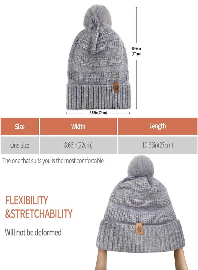 HOPSOOKEN Winter Beanie Hats for Women with Faux Fur Pom Warm Cozy Knit Fleece Thermal Snow Ski Skull Cap for Cold Weather(Grey) - Image 4